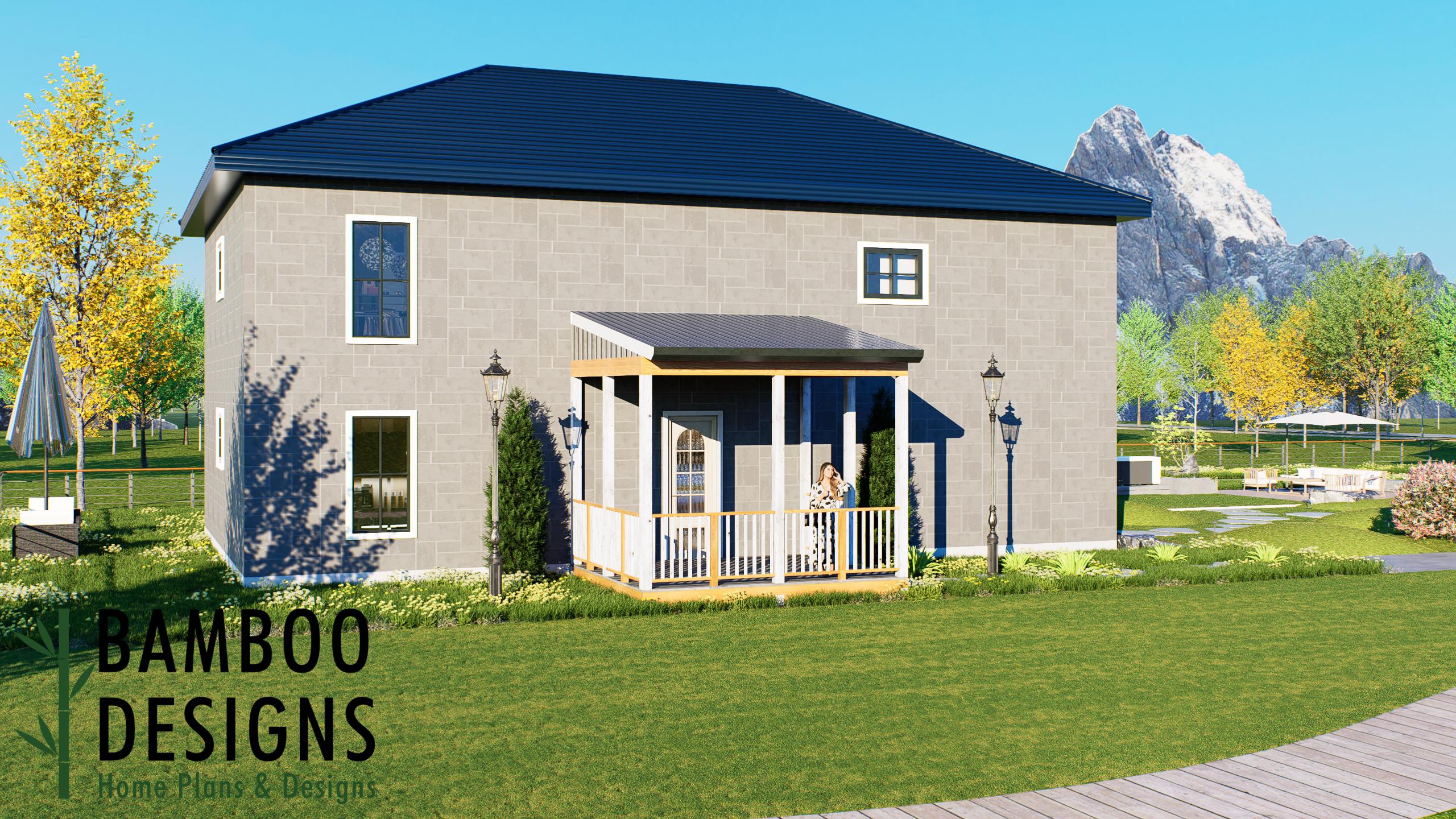 Image of Dembe 12x14 Covered Deck Plan - Ground Level Deck with Gable Roof | DIY PDF Plans