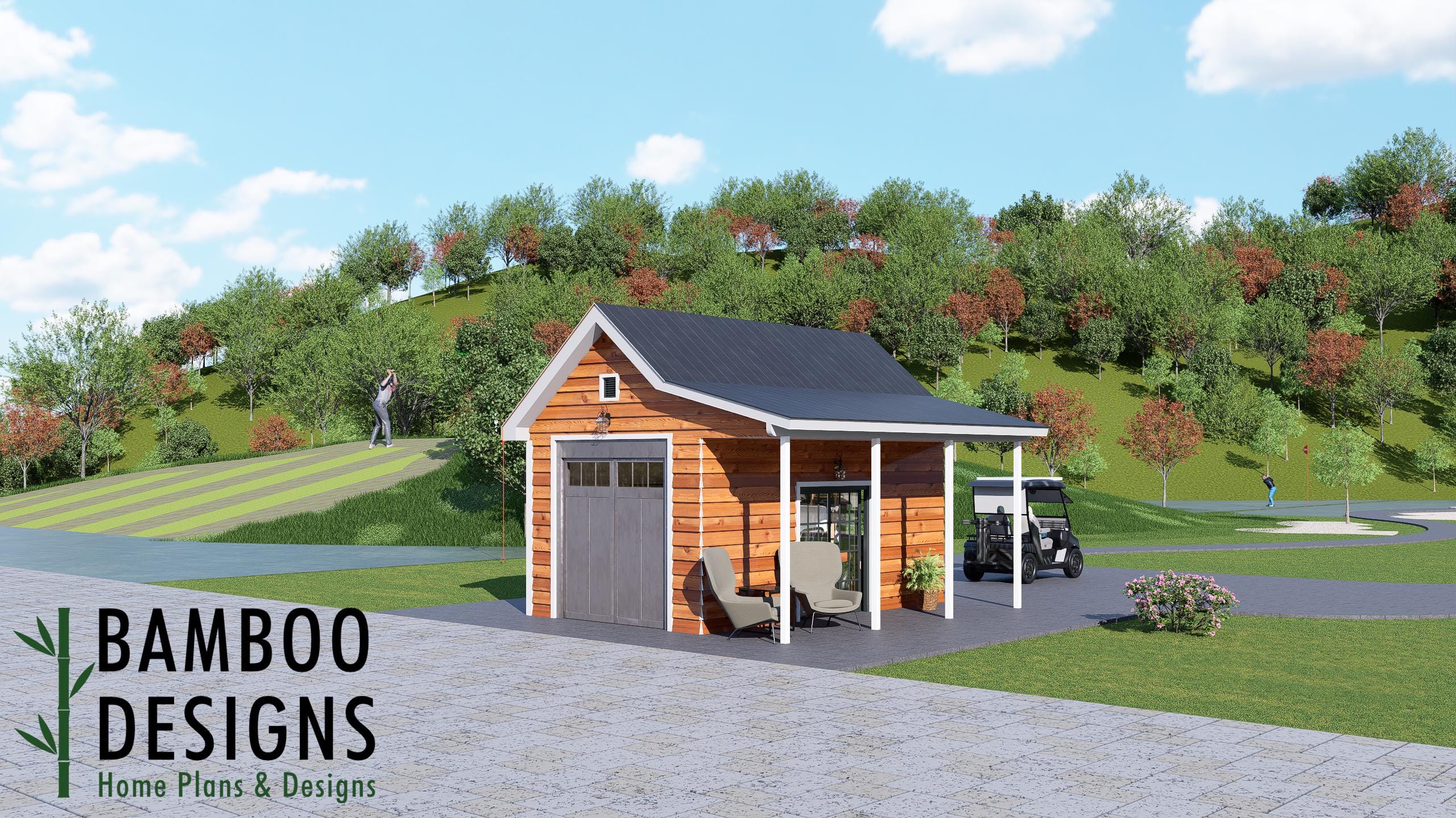 Image of Whisp Golf Cart Shed Plan — 12x20 Modern Golf Cart Storage Building | DIY PDF Plans