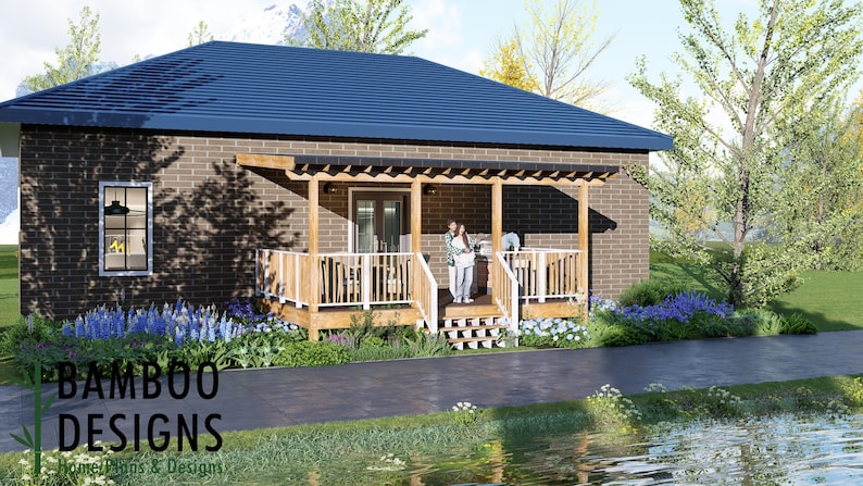 Hakan 14x20 Deck Plan with Mono Slope Porch — Modern Covered Outdoor Living Space plan by Bamboo Designs
