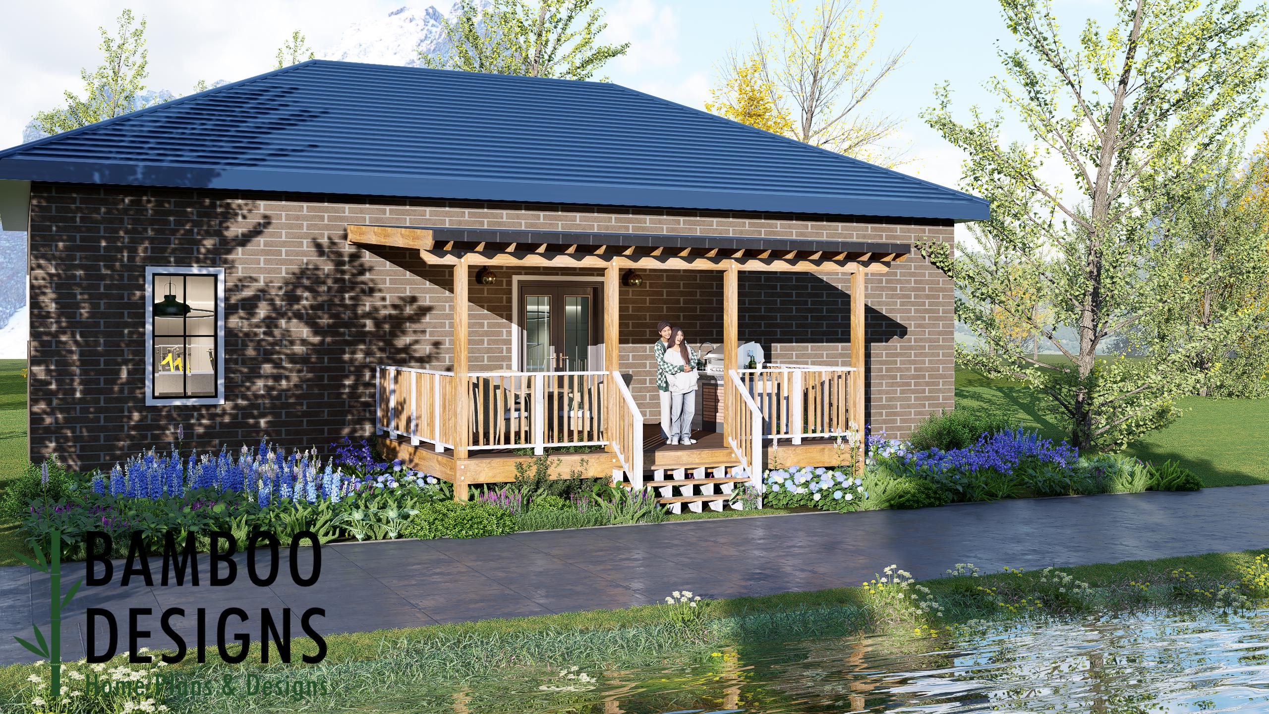 Image of Hakan 14x20 Deck Plan with Mono Slope Porch — Modern Covered Outdoor Living Space