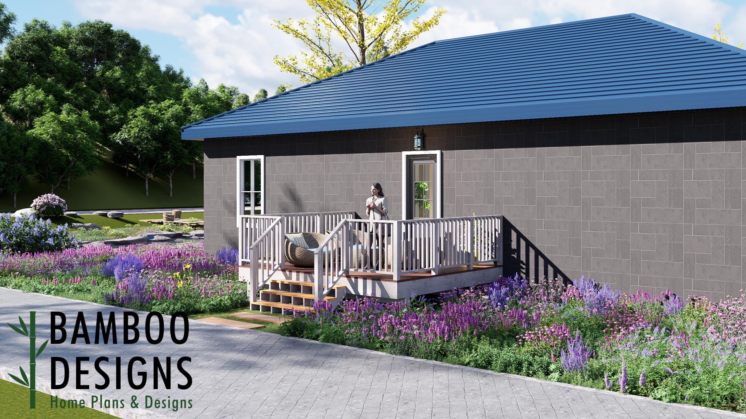 Image of Bronx 12x14 Freestanding Deck Plan - A Compact Backyard Platform Deck with Modern Railings & DIY-Friendly Design
