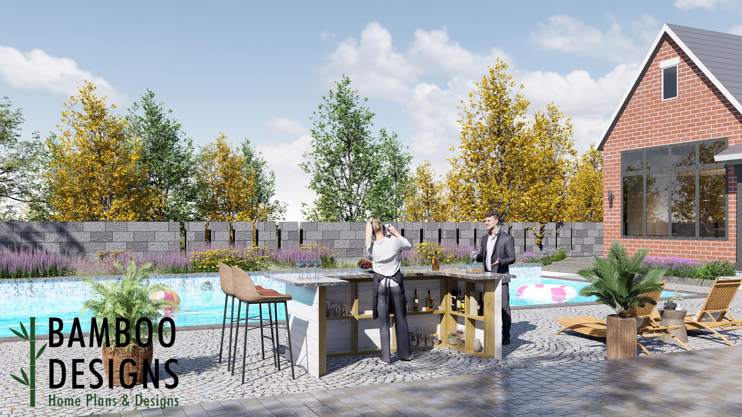 Image of Aspen Lodge Outdoor Bar Plan - Open Serving Counter | DIY Backyard Bar Area PDF + DWG