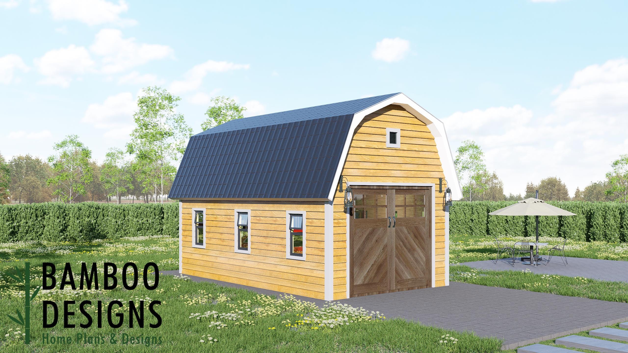 Image of Leona Gambrel Garage Plan - 14x24 Barn-Style Garage with Loft Potential | DIY Workshop & Storage Building Plans
