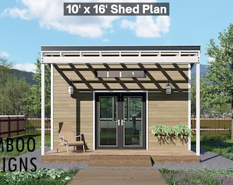 Ether 10x16 Backyard Office Shed Plan – Modern Studio with Pergola | DIY Home Office or Garden Studio (PDF)