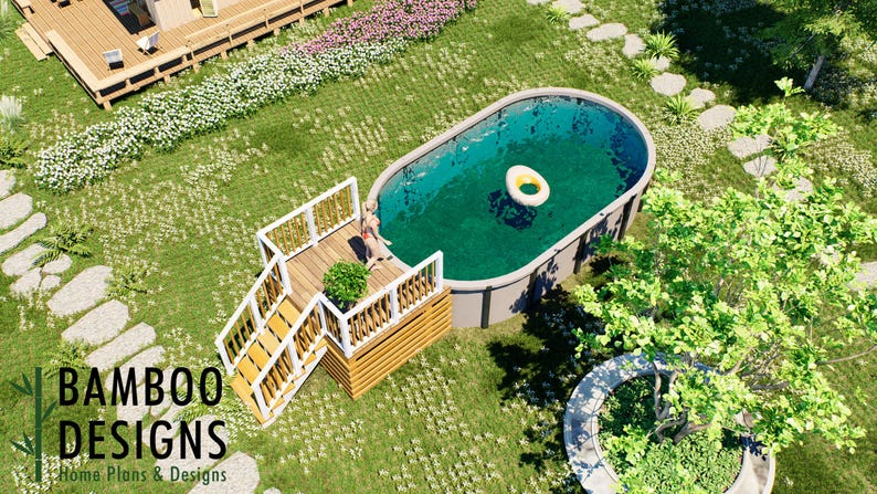 Dolma Oval Pool Deck · 6x8 plan by Bamboo Designs