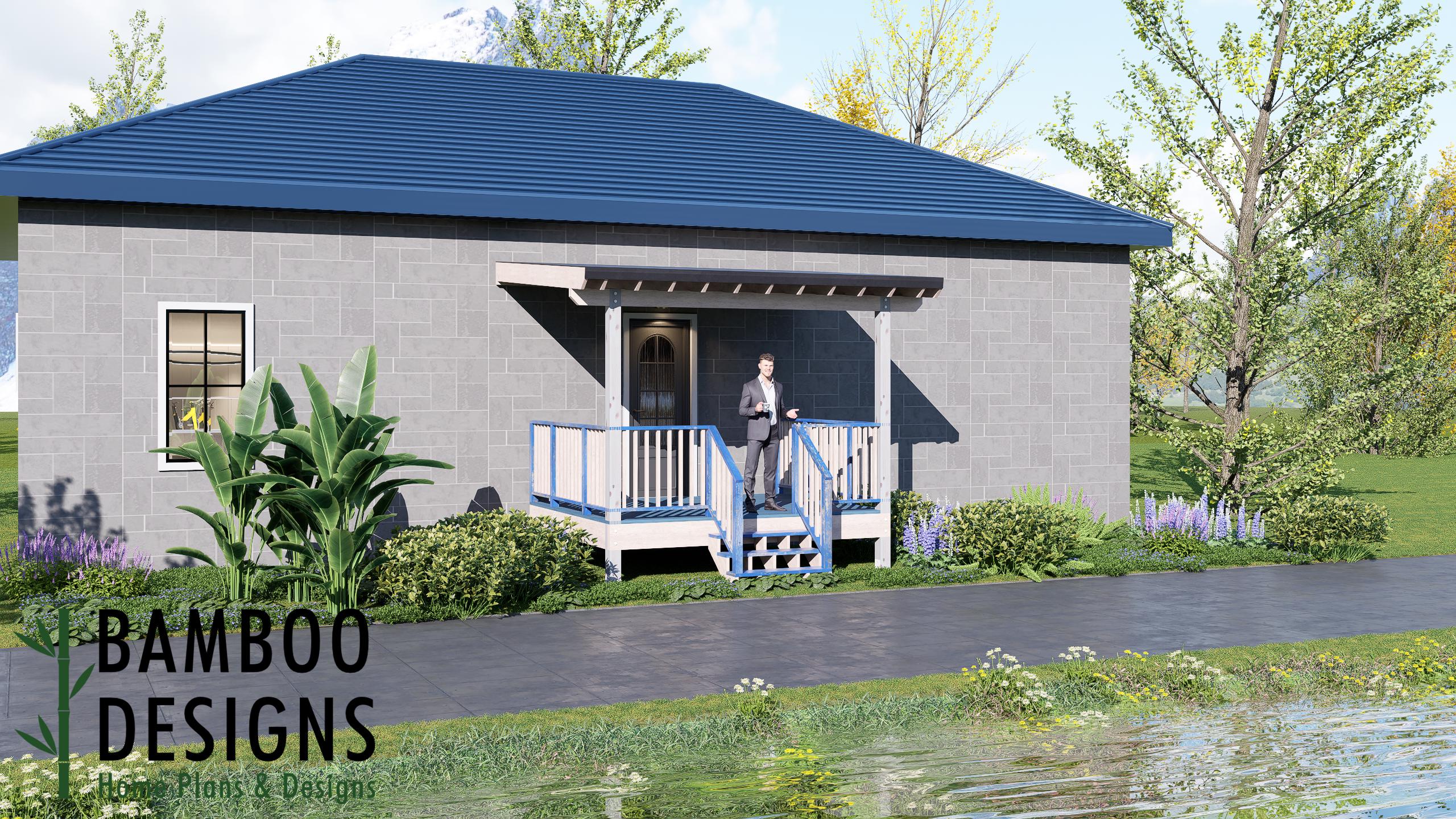 Image of Sagat 10x12 Deck Plan with Mono Slope Porch — Compact Covered Outdoor Living Deck