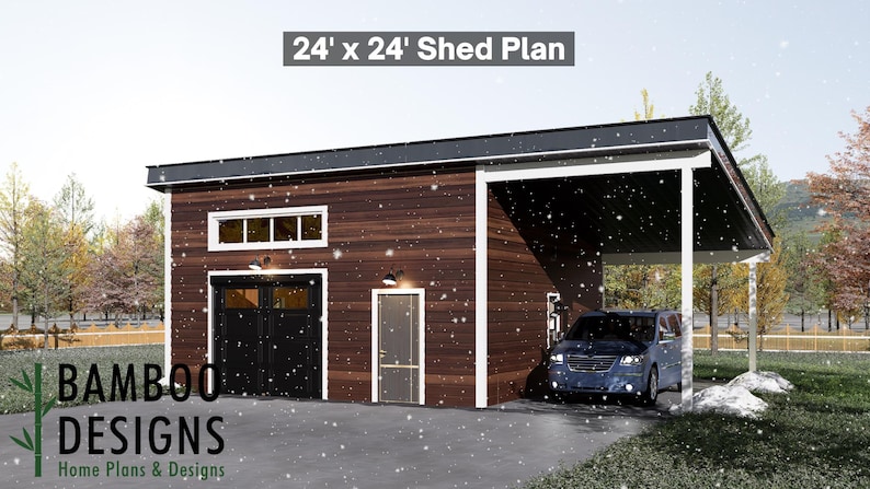 Roux 24x24 Garage Shed plan by Bamboo Designs
