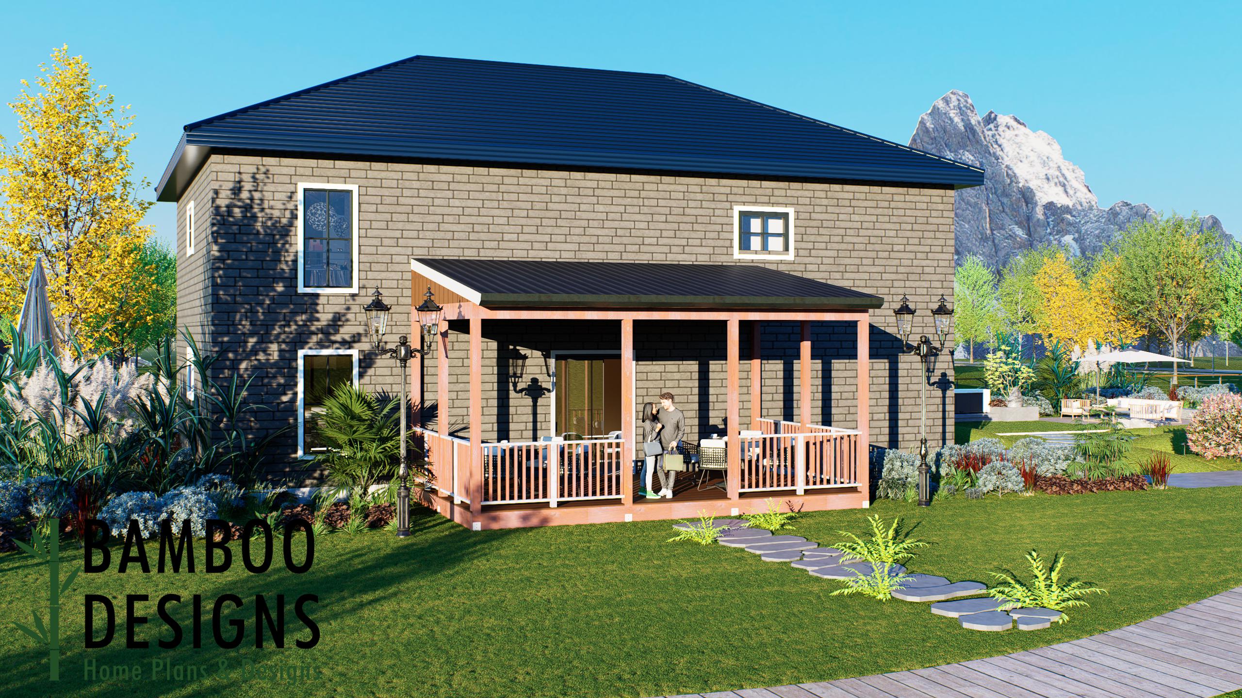 Image of Lackra 14x24 Covered Deck Plan – Ground Level Deck with Gable Porch Roof | DIY PDF Plans