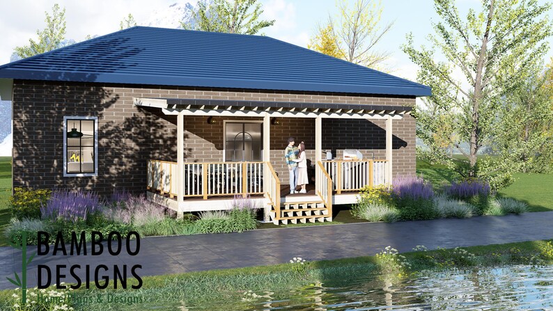 Cammy 18x24 Deck Plan with Mono Slope Porch plan by Bamboo Designs