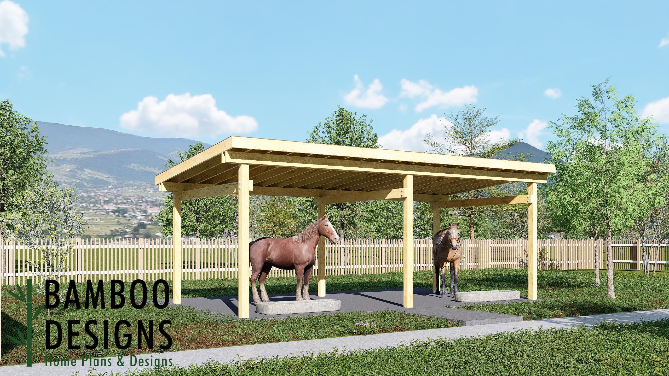 Image of Lucky 12x24 Horse Paddock Plan - An Open Run-In Shelter for Horses & Livestock