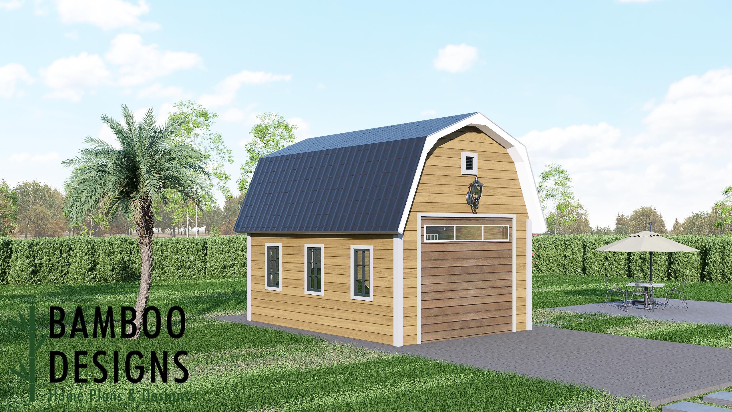 Image of Johona Gambrel Garage Plan - 14x20 Barn-Style Garage with Loft Potential | DIY Workshop & Storage Building Plans