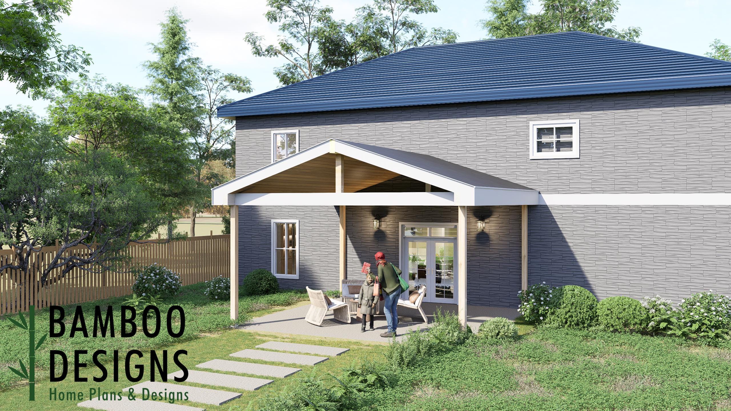 Image of Anselmo Porch Cover Plan - 20x20 Covered Patio Roof Design | Large DIY PDF Plans for Backyard Outdoor Living Space