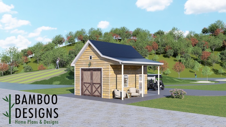 Yamcha Golf Cart Shed Plan — 16x20 Modern Golf Cart Storage Building plan by Bamboo Designs