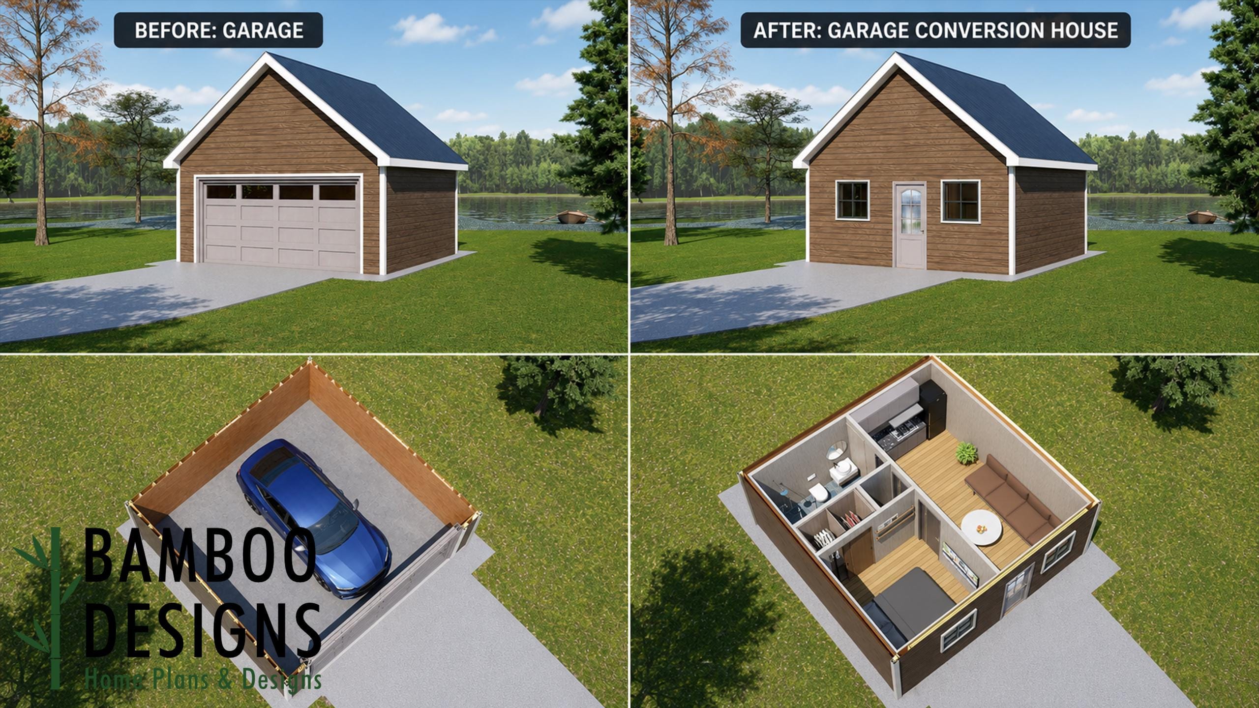 Image of Manzano Garage Conversion Plan – 20x20 Garage to Modern ADU, Guest House & Studio Conversion | DIY PDF Plans