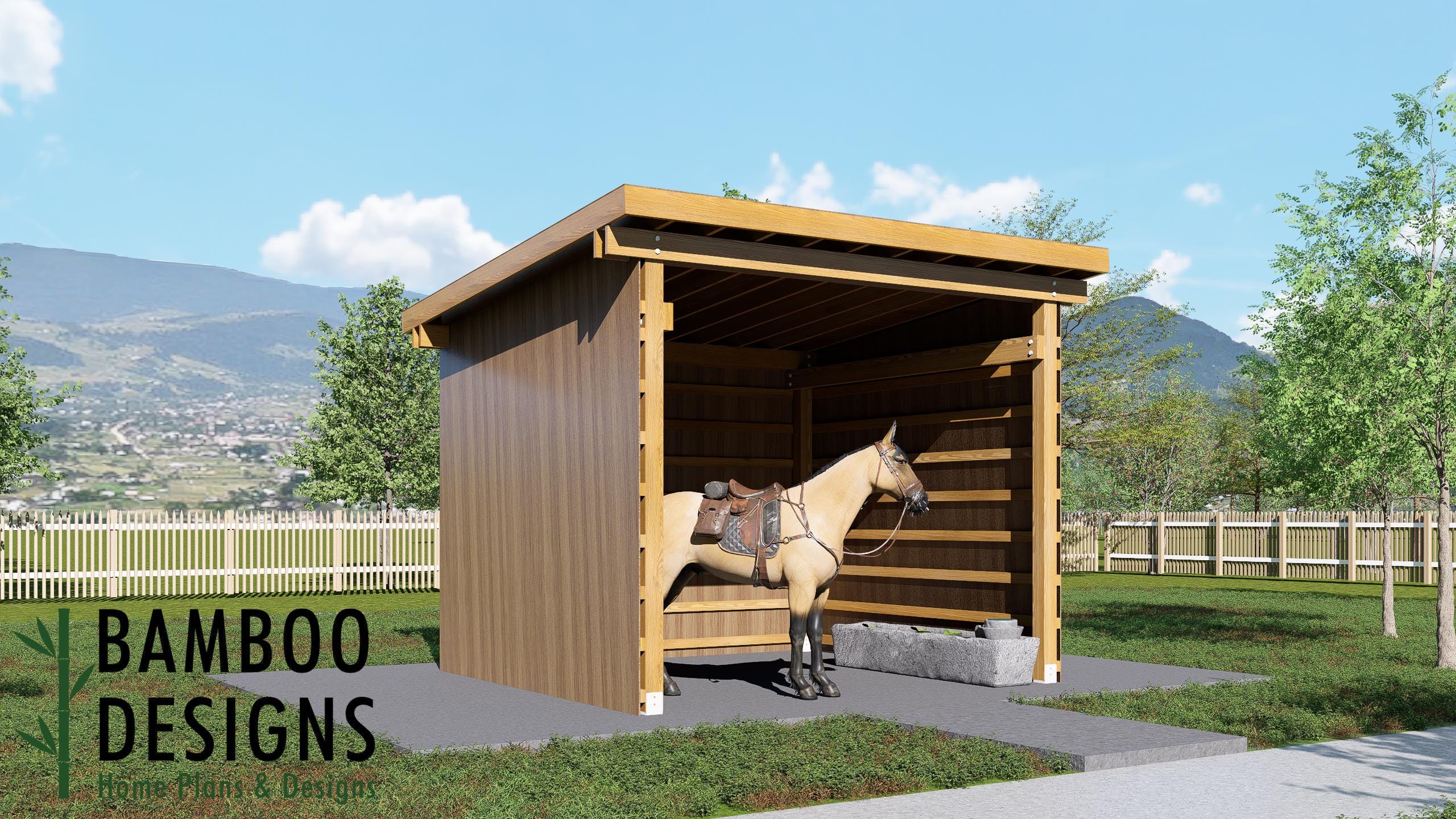 Image of Shadow 12x12 Horse Paddock Plan - An Enclosed Run-In Shelter for Equine Comfort & Protection
