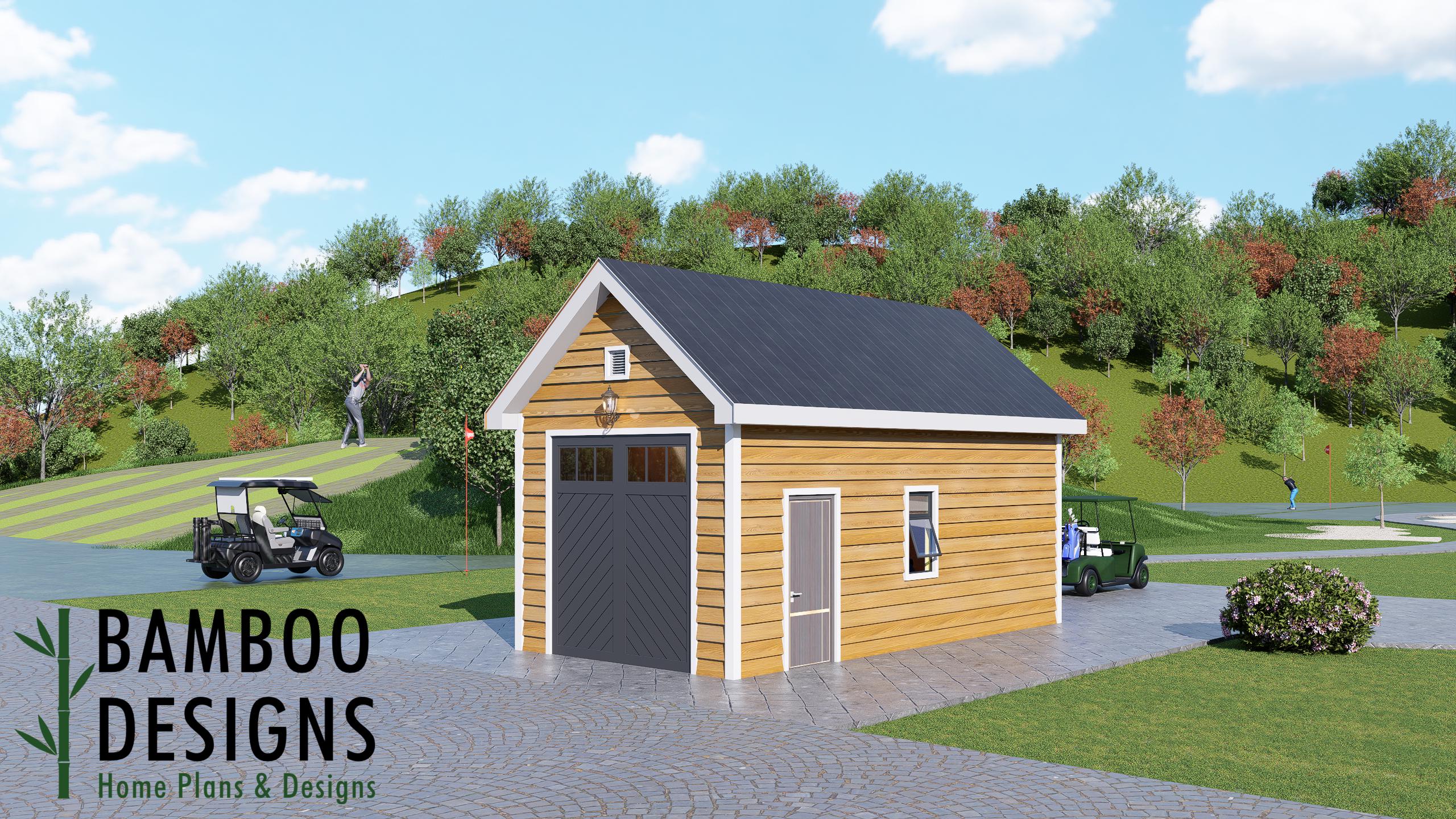 Image of Landale 12x24 Golf Cart Shed Plan — Modern Single-Slope Golf Cart Garage & Storage Building | DIY PDF Plans
