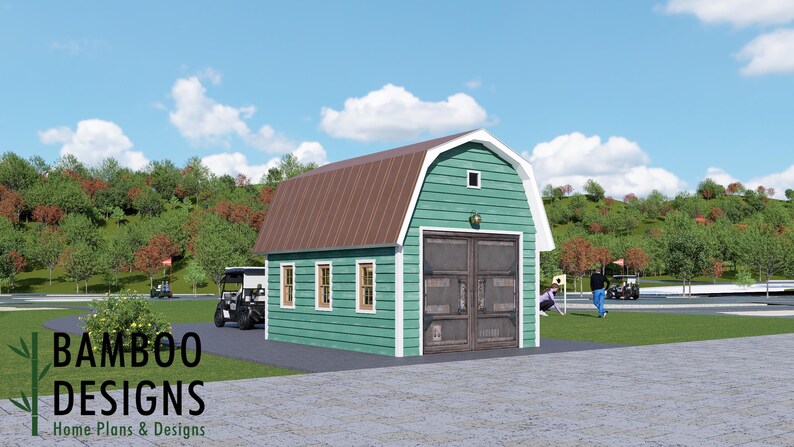 Hillshire 14x20 Golf Cart Shed Plan — Modern Single-Slope Golf Cart Garage & Storage Building plan by Bamboo Designs