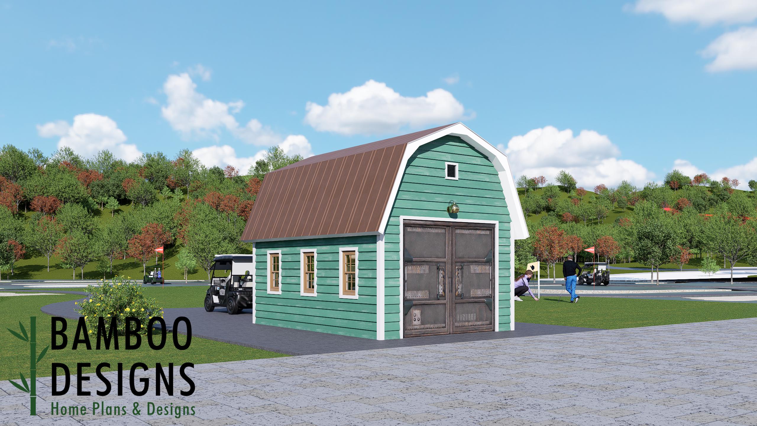 Image of Hillshire 14x20 Golf Cart Shed Plan — Modern Single-Slope Golf Cart Garage & Storage Building | DIY PDF Plans