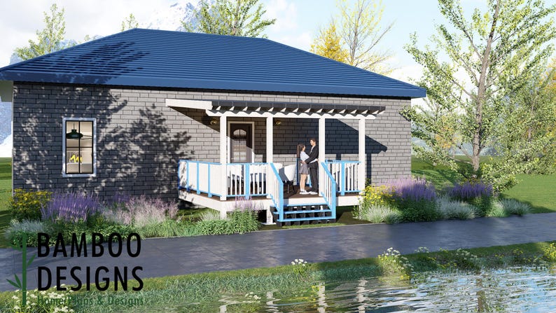 Hobson 16x16 Deck Plan with Mono Slope Porch plan by Bamboo Designs