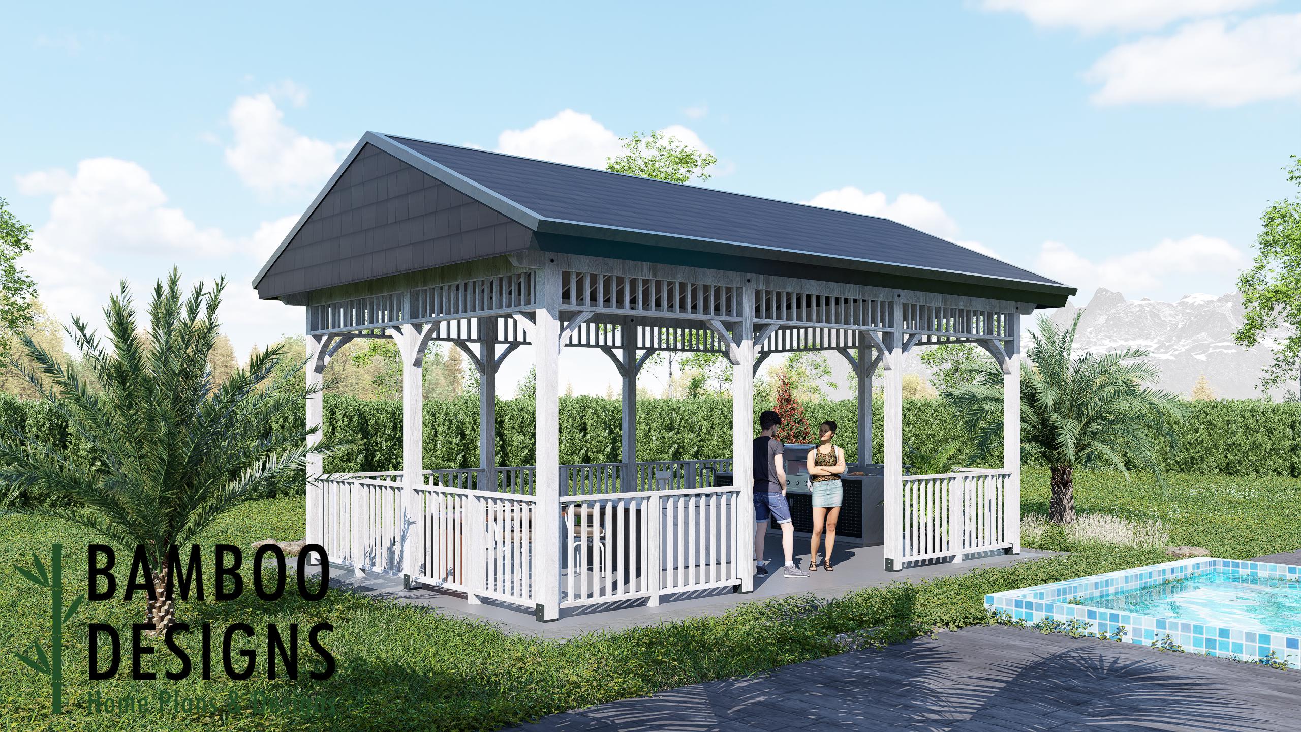Image of Modena 16x24 Gable Roof Gazebo Plan - Italian-Inspired Outdoor Pavilion | DIY Covered Lounge & Dining Space | PDF Building Plans