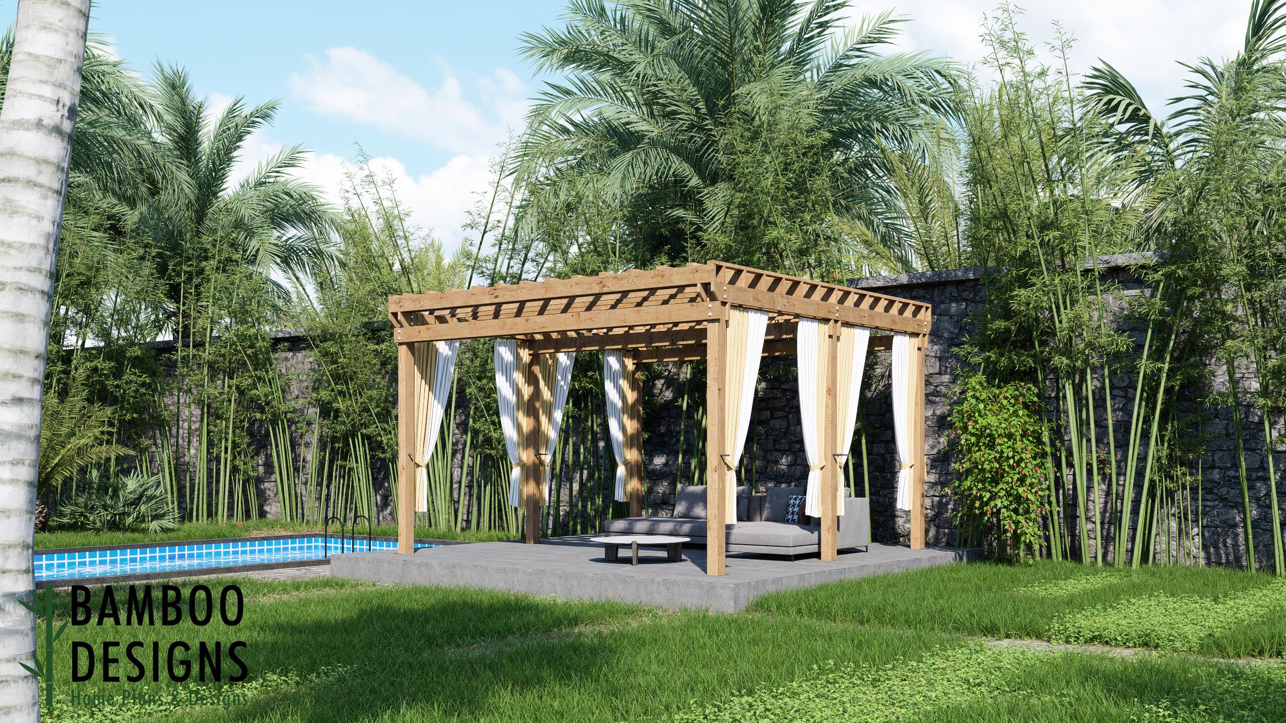Pergola en bois de Nashville - Plans de pergola en bois rustique 16 x 16 - Structure de patio pour une vie dans le sud - Plans PDF numériques