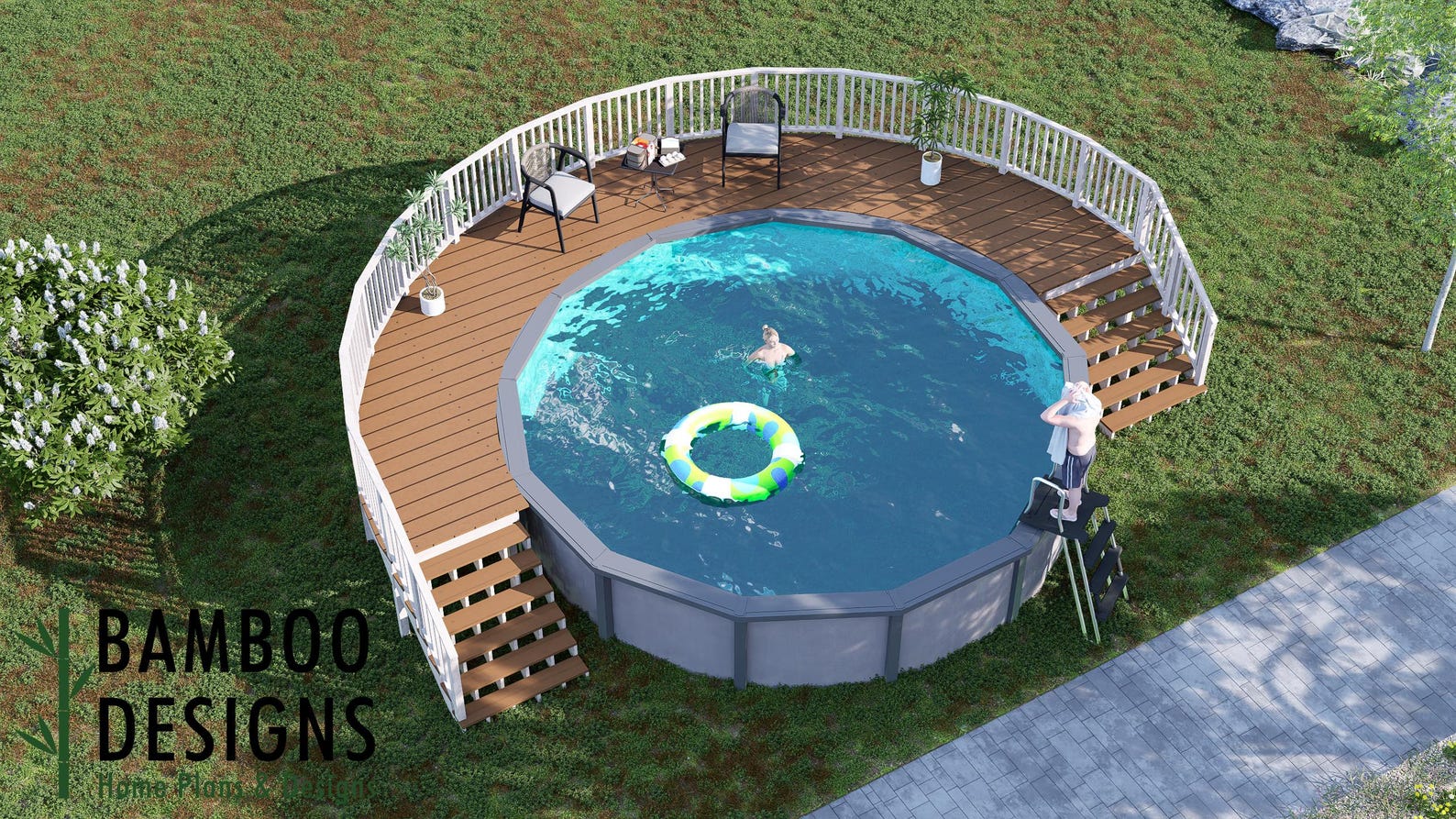 Arcadia Circle Pool Deck Plan – 5ft Wrap Around Deck With Dual 6-step ...