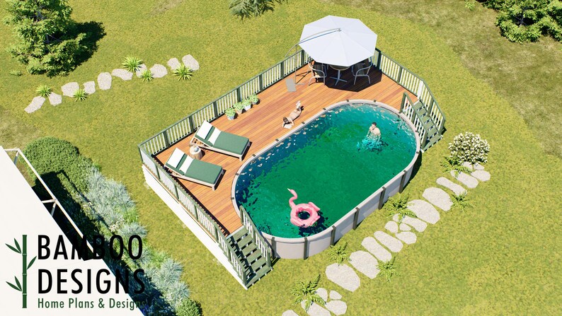 Gomez Oval Pool Deck · 16x36 plan by Bamboo Designs