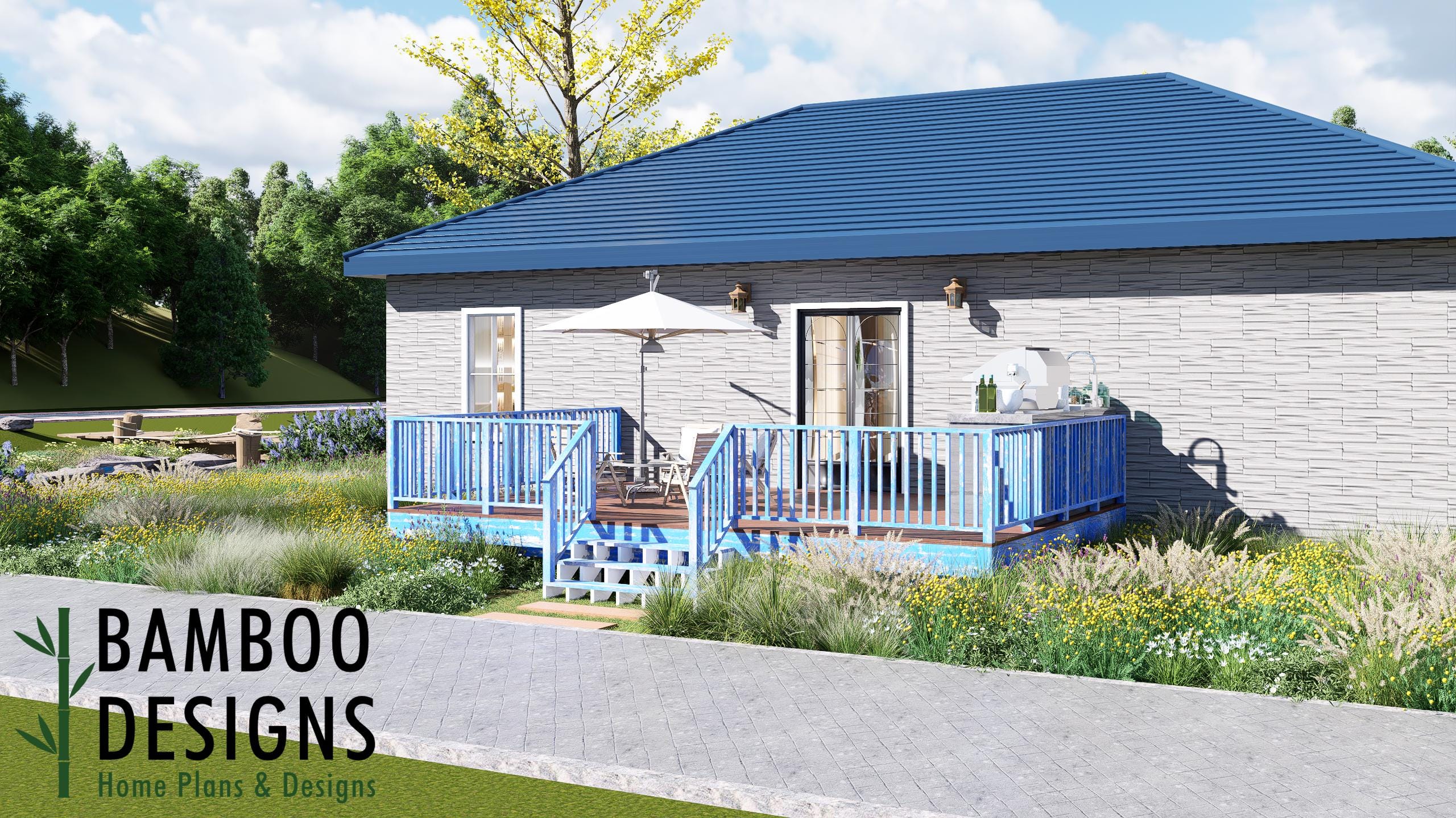 Image of Curtain 16x24 Freestanding Deck Plan - A Spacious Modern Backyard Deck for Entertaining & Outdoor Living