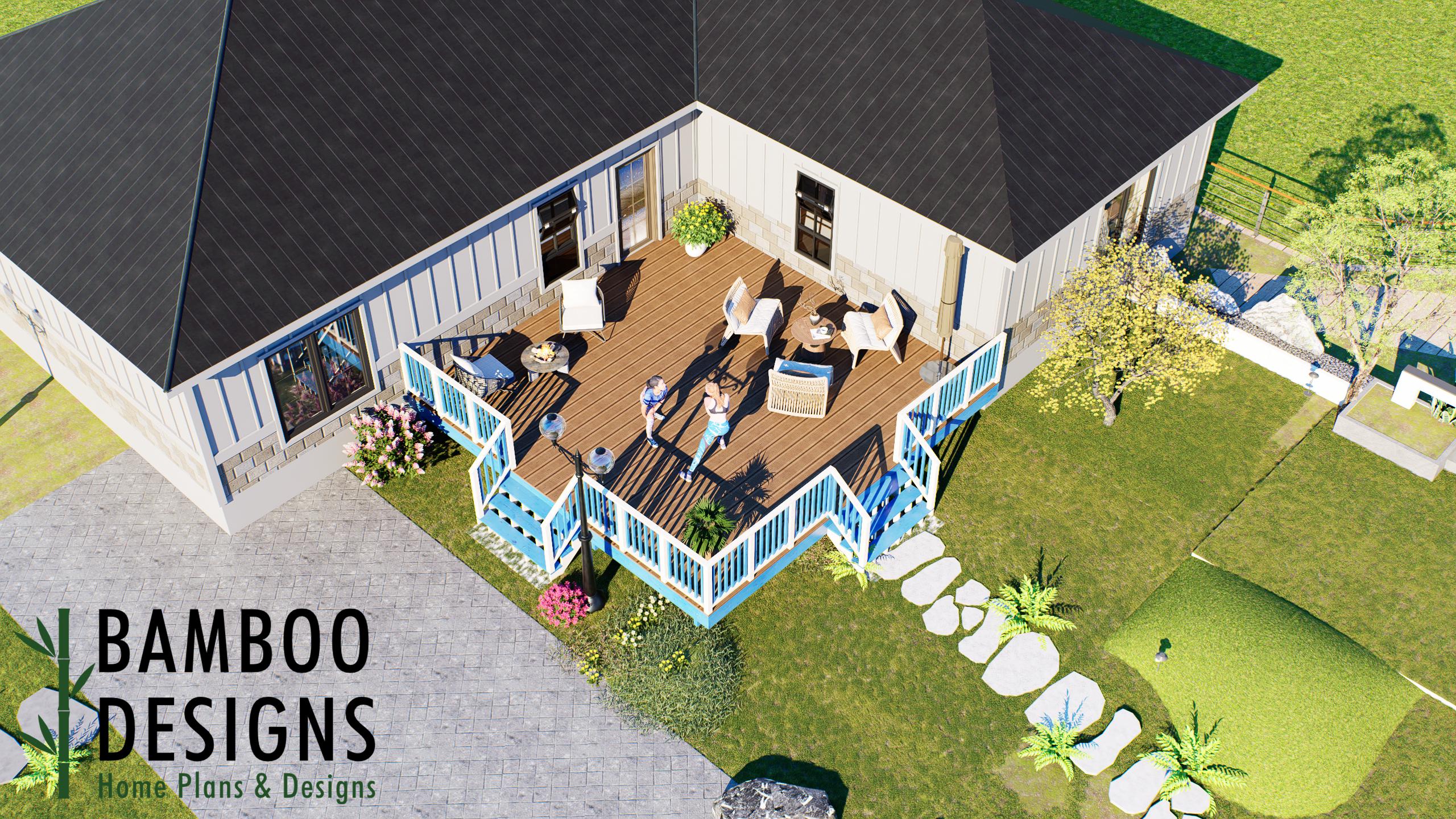 Image of Jalon 24x24 Freestanding Corner Deck Plan — Extra Large Backyard Platform Deck | DIY PDF Plans