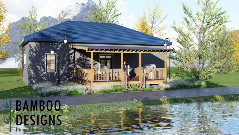 Guile 20x24 Deck Plan with Mono Slope Porch plan by Bamboo Designs