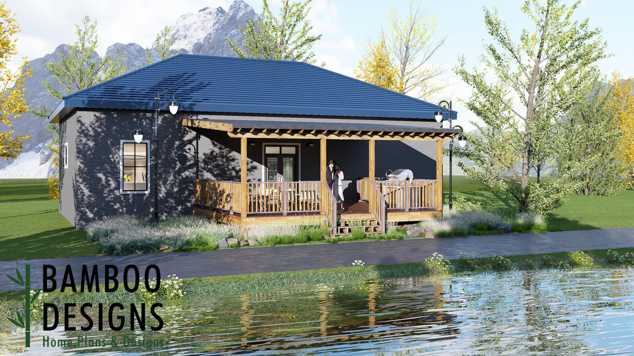 Image of Guile 20x24 Deck Plan with Mono Slope Porch - Luxury Covered Outdoor Living Deck | DIY PDF Building Plans