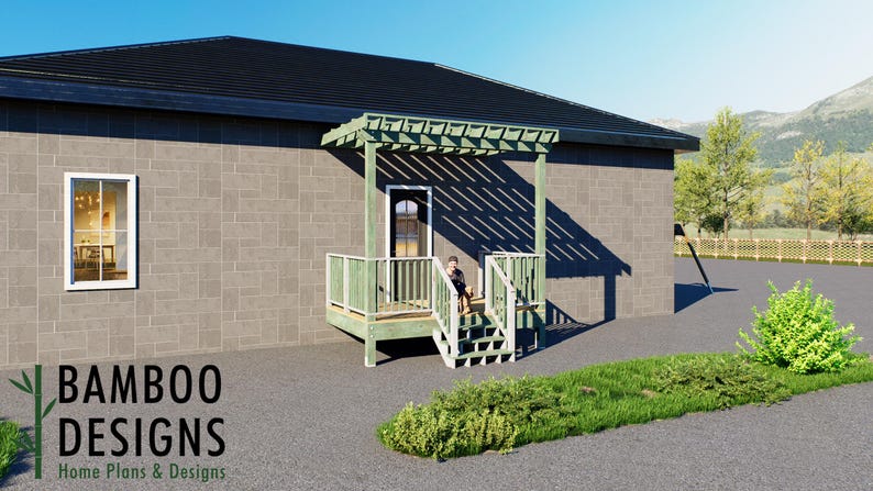 Dio 8x12 Attached Deck Plan with Pergola plan by Bamboo Designs