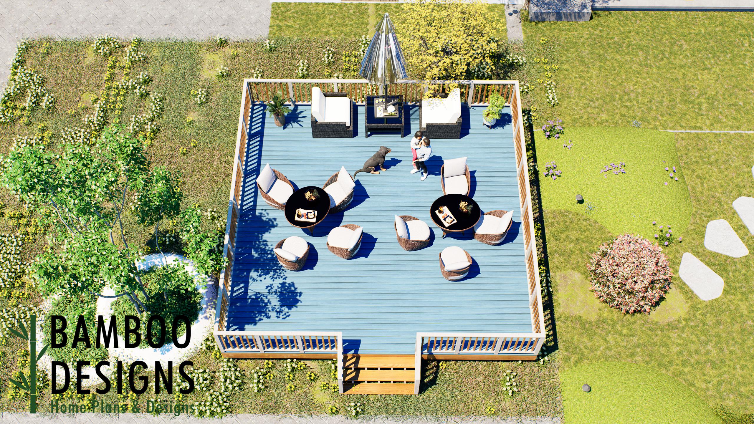 Image of Brossolette 24x24 Freestanding Deck Plan — Extra Large DIY Backyard Deck | DIY PDF Plans