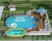 Brooksville 18x33 Oval Pool Deck Plan – 17x26 Entertainer’s Above-Ground Pool Deck with Dual Stair Access | DIY PDF Plans