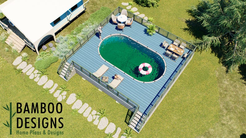 Cagliostro Oval Pool Deck · 32x36 plan by Bamboo Designs
