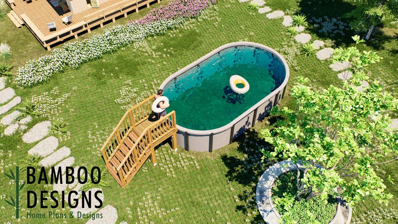 Glay Oval Pool Deck · 4x4 plan by Bamboo Designs
