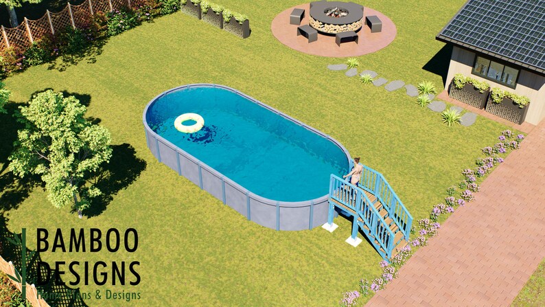 Mulligan Oval Pool Deck · 4x4 plan by Bamboo Designs