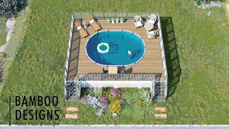 Imane Oval Pool Deck · 25x30 plan by Bamboo Designs
