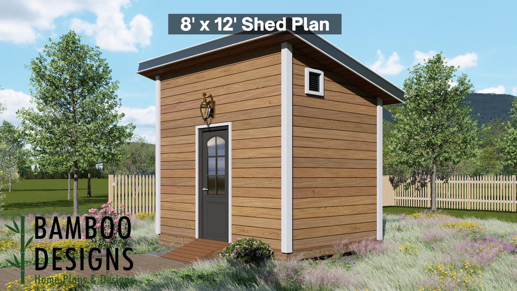 Image of Anakin 8x12 Modern Shed Plan - Sloped Roof Garage or Workshop | DIY Backyard Studio Design (PDF)