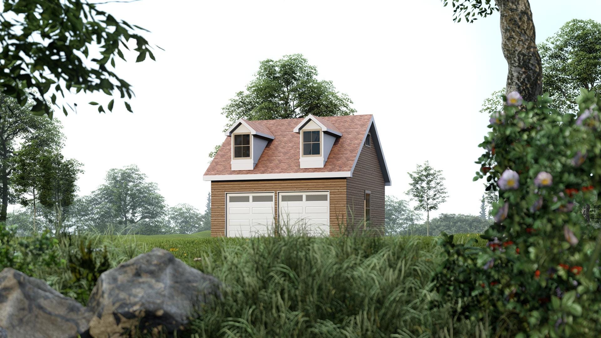 Image of Pinehaven Loft Garage Apartment - 3-Car Garage with Upstairs Loft | ADU House Design Blueprint - DWG & PDF