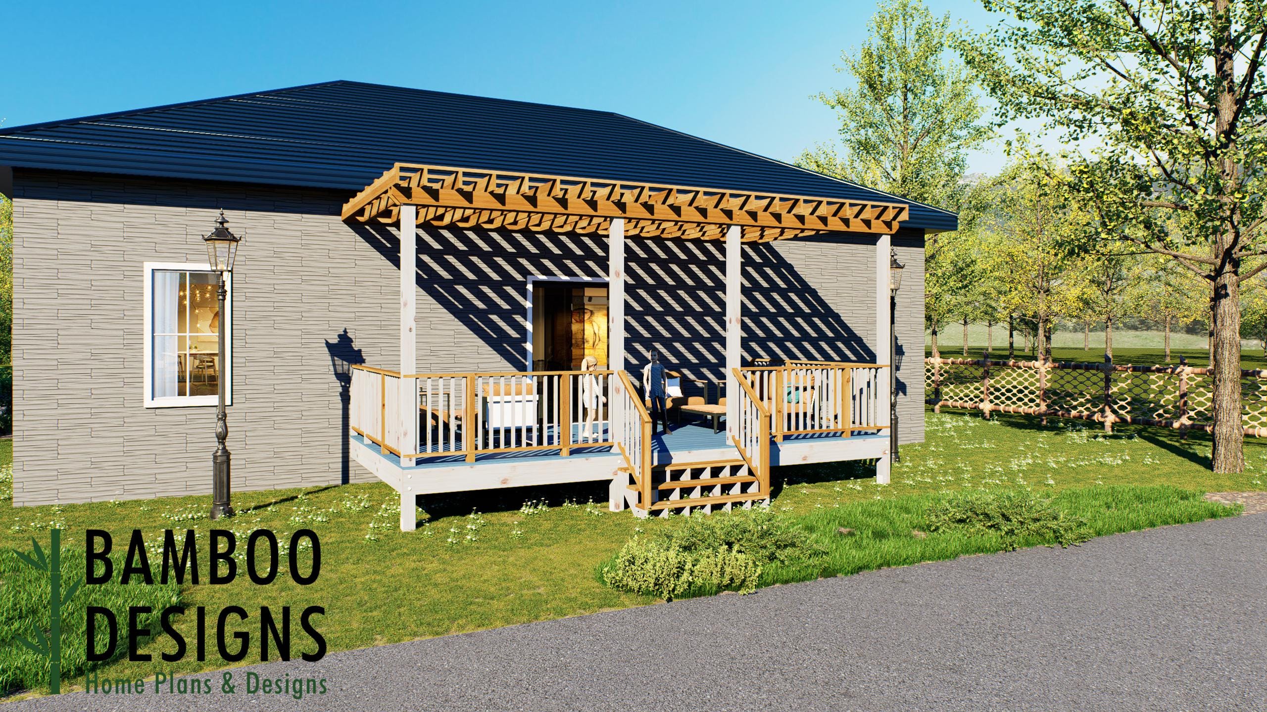 Image of Lira 12x24 Attached Deck Plan with Pergola - Expansive Outdoor Living Space with Elegant Backyard Design