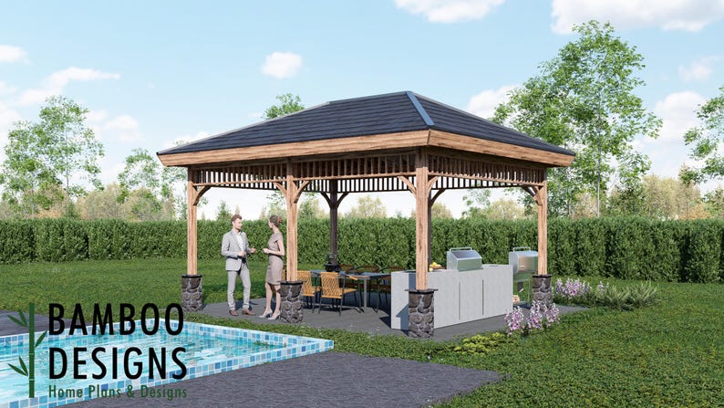 Athens 16x20 Hip Roof Gazebo plan by Bamboo Designs