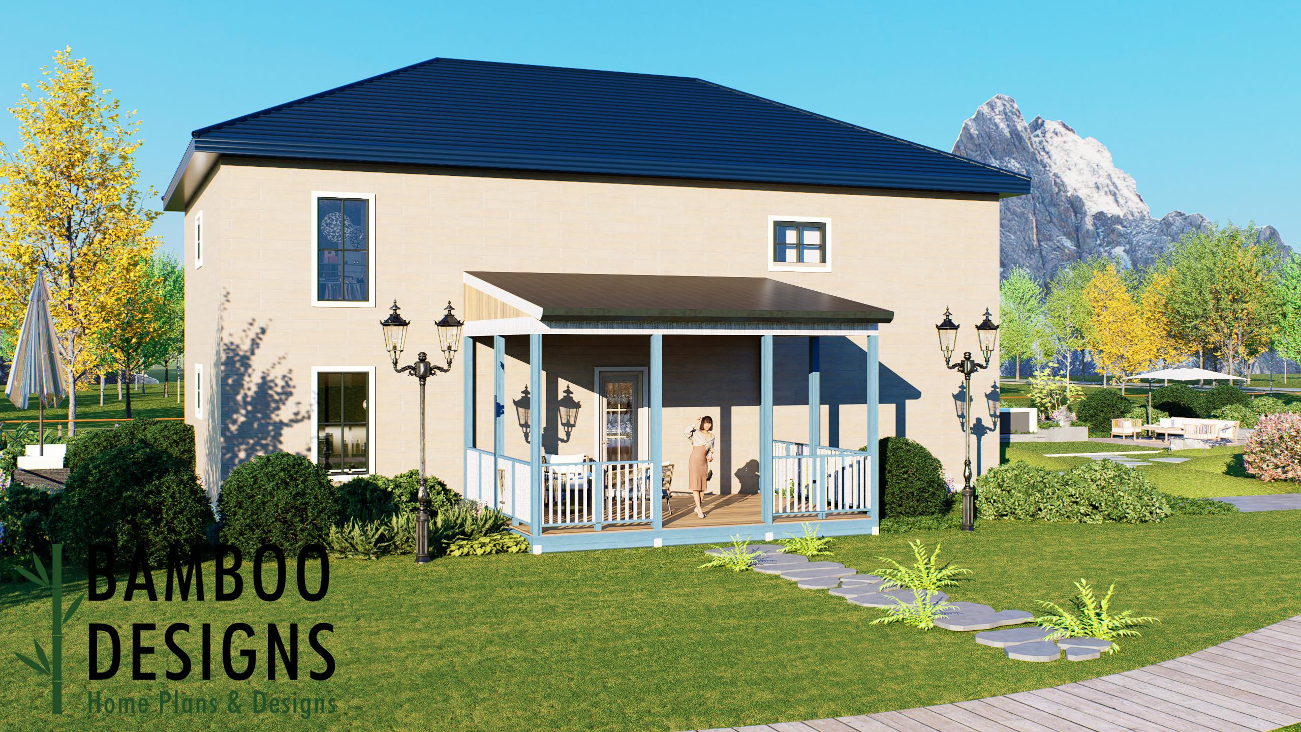 Image of Kante 14x20 Covered Deck Plan – Ground Level Deck with Gable Porch Roof | DIY PDF Plans