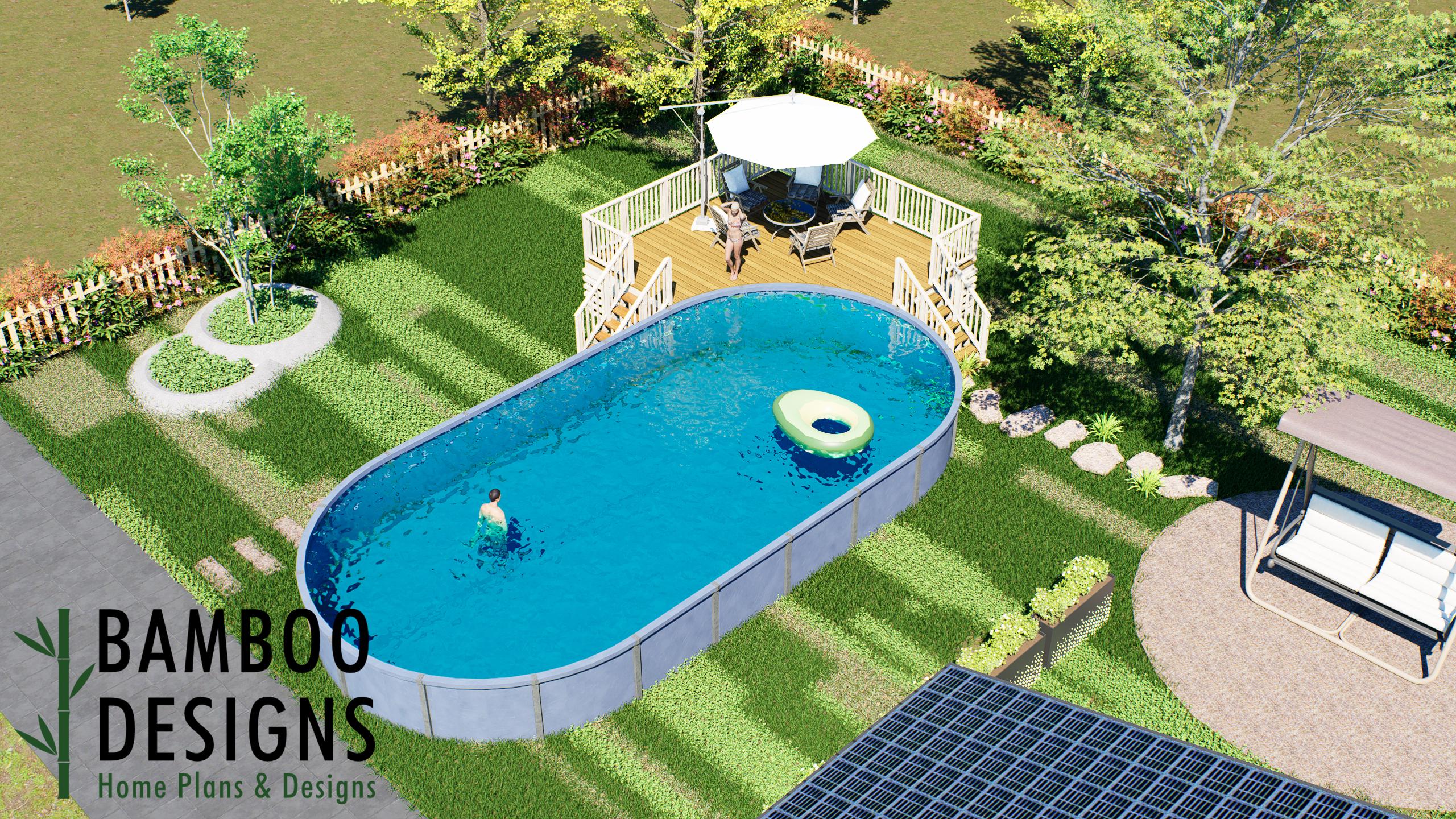 Image of Natasha Oval Pool Deck Plan - 19'x19' Above-Ground Pool Deck with Spacious Viewing Platform & Staircase | DIY PDF Plans for 21'x43' Oval Pools