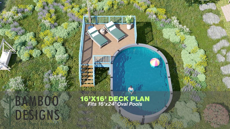 Lapis Oval Pool Deck · 16x16 plan by Bamboo Designs