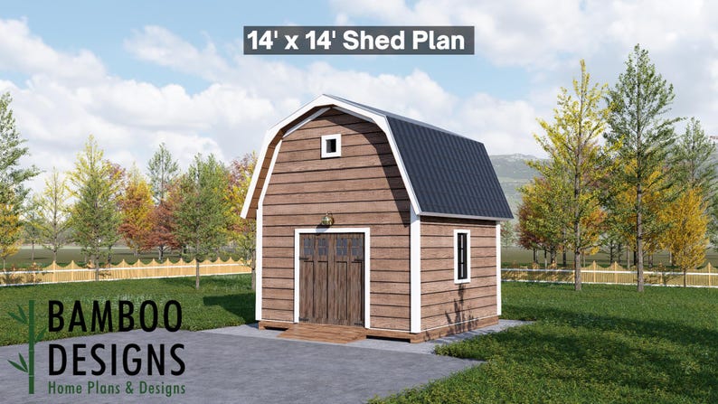 Vance 14x14 Gambrel Roof Shed plan by Bamboo Designs