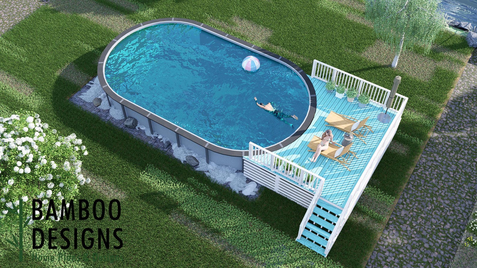 Carmel Valley Oval Pool Deck Plan – 10x18 Elevated Deck With 6-step ...