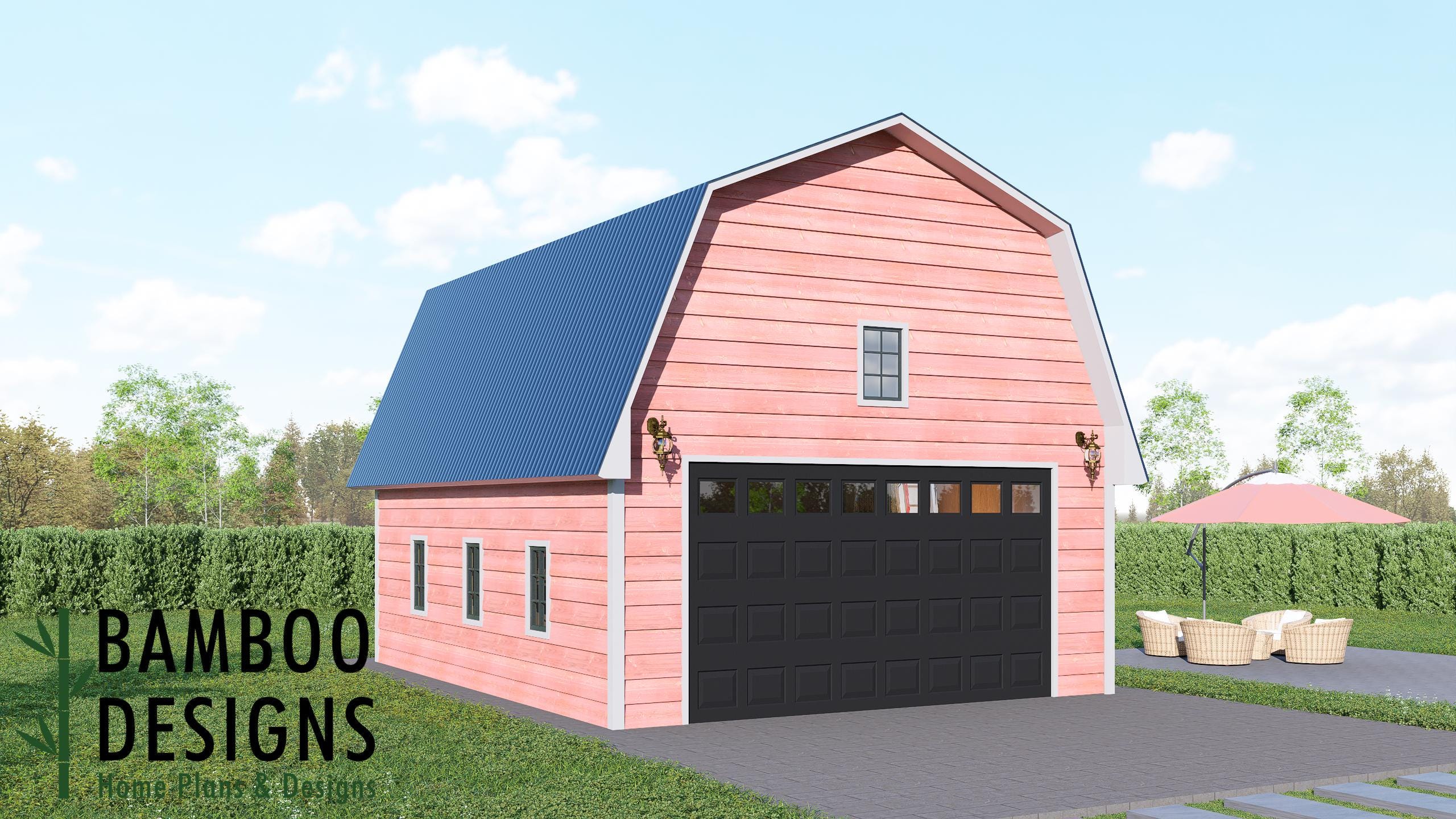 Image of Sandra Gambrel Garage Plan Option 1 - 24x30 Barn-Style Garage with Loft Potential | Large DIY Workshop & Storage Building Plans