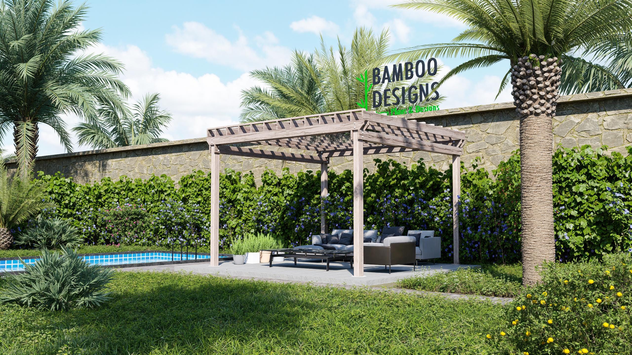 Image of Denver Peak Pergola - 14x14 Heavy-Duty Wood Pergola Plan - Outdoor Structure for Snow/High Wind Zones - (PDF + DWG)