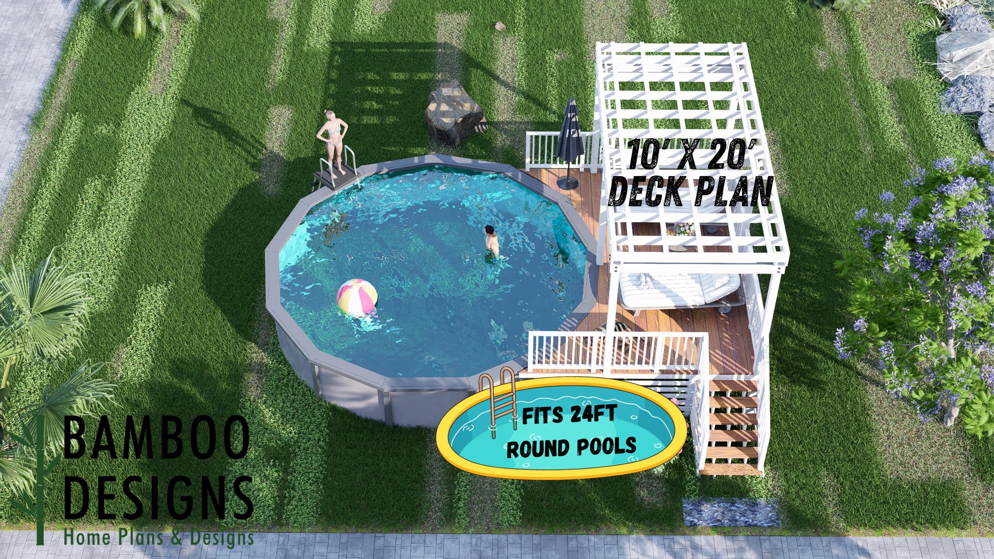 Image of Sunset Mesa 10x20 Circle Pool Deck Plan - Elevated Deck with Pergola | DIY PDF Plans